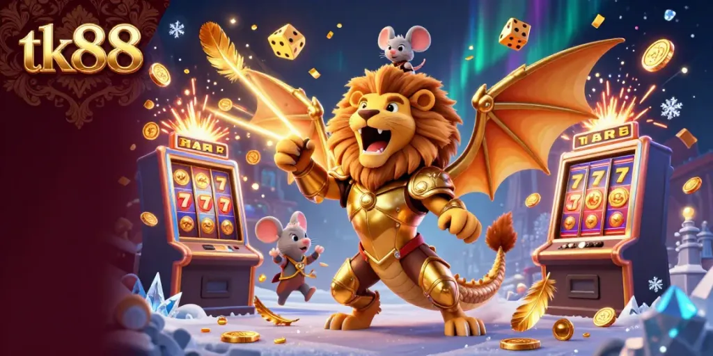 Experience thrilling jackpots at tk88 with dynamic casino elements and iconic symbols in a captivating scene.