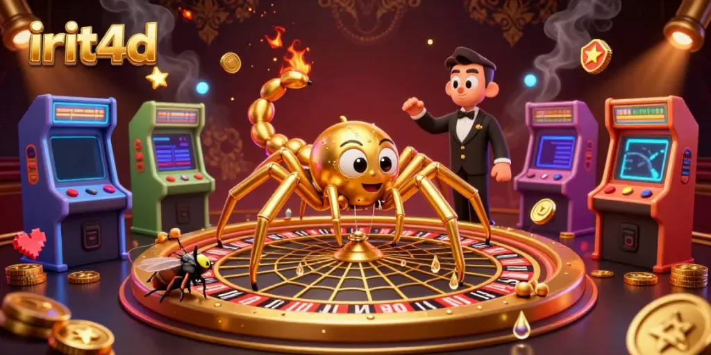 Engage with irit4d's latest lottery results in a dynamic 3D gaming atmosphere featuring a roulette wheel web.