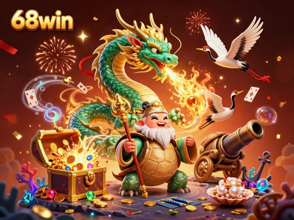 Experience thrilling moments with 68win's vibrant 3D casino adventure featuring dragons and lucky cranes.